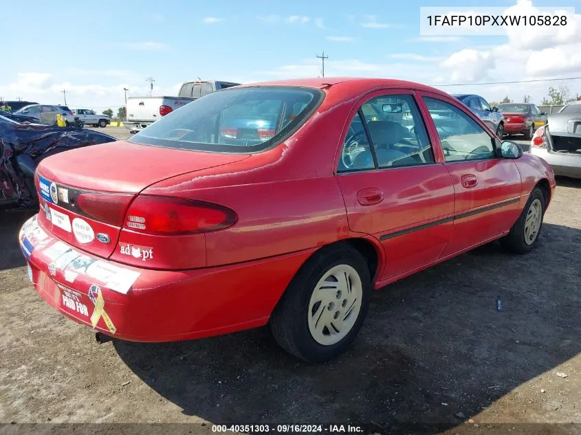 1999 Ford Escort Lx VIN: 1FAFP10PXXW105828 Lot: 40351303