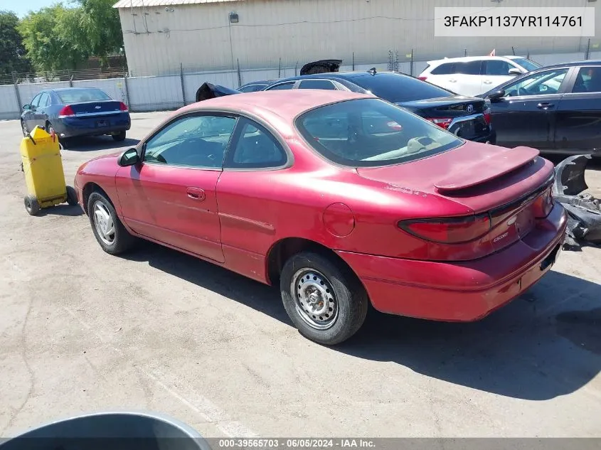 2000 Ford Escort Zx2 VIN: 3FAKP1137YR114761 Lot: 39565703