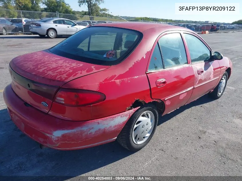 2000 Ford Escort VIN: 3FAFP13P8YR209122 Lot: 40254803