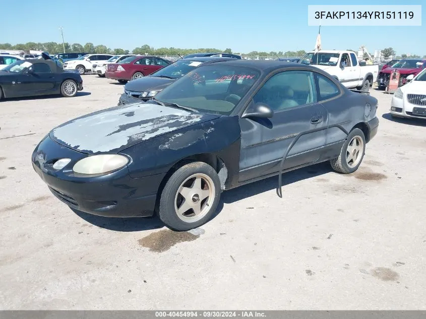 2000 Ford Escort Zx2 VIN: 3FAKP1134YR151119 Lot: 40454994