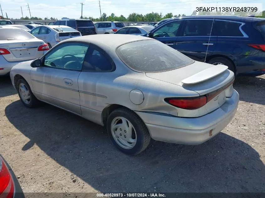 2000 Ford Escort Zx2 VIN: 3FAKP1138YR243799 Lot: 40528973