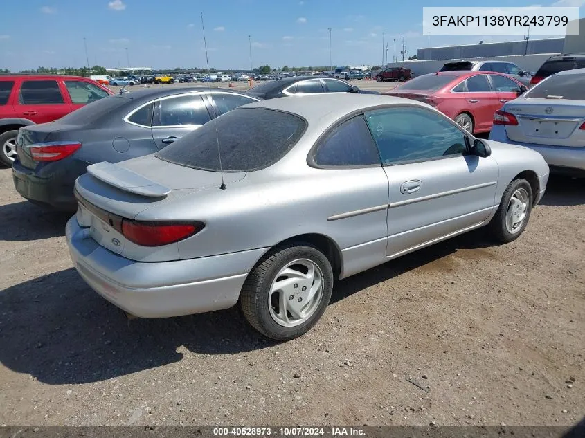 2000 Ford Escort Zx2 VIN: 3FAKP1138YR243799 Lot: 40528973