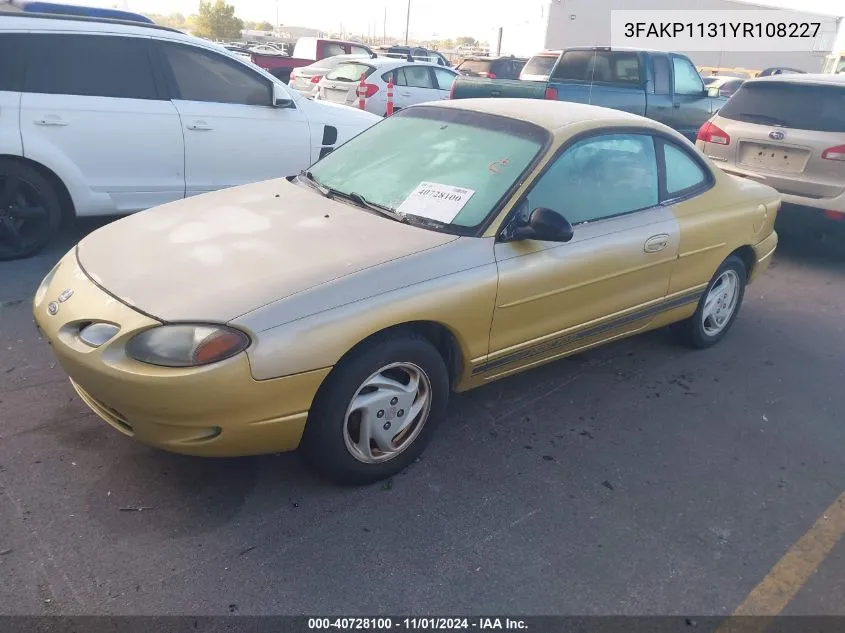 2000 Ford Escort Zx2 VIN: 3FAKP1131YR108227 Lot: 40728100