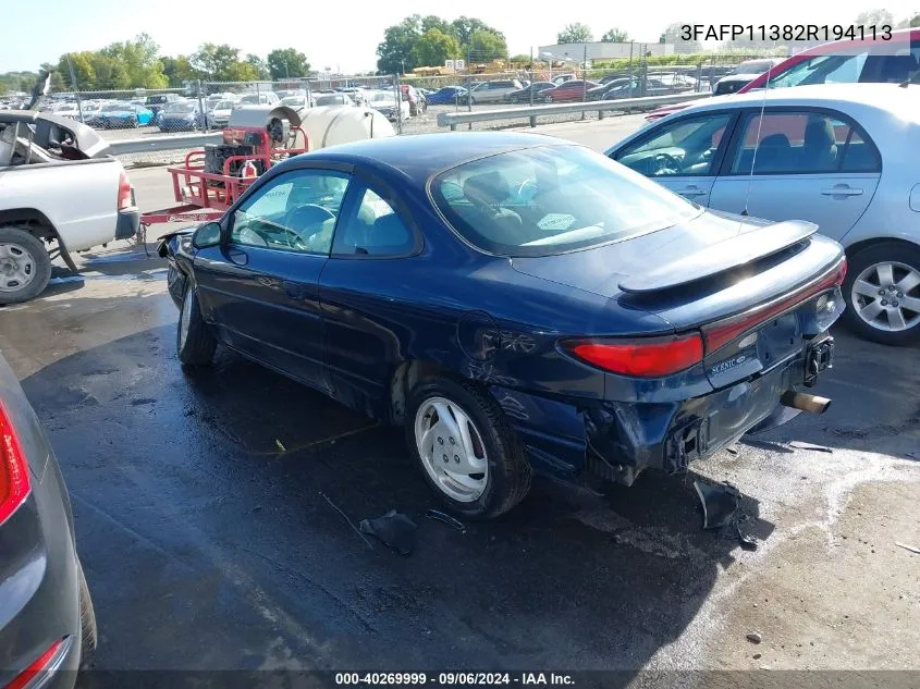 2002 Ford Escort Zx2 VIN: 3FAFP11382R194113 Lot: 40269999