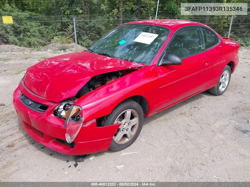 2003 Ford Zx2 VIN: 3FAFP11393R135346 Lot: 40012202