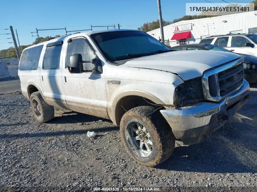 2000 Ford Excursion Limited VIN: 1FMSU43F6YEE51481 Lot: 40561528