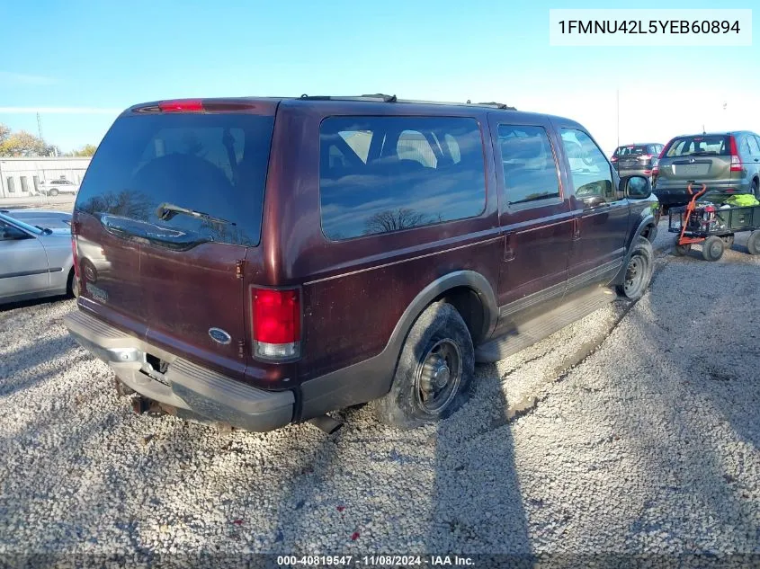 2000 Ford Excursion Limited VIN: 1FMNU42L5YEB60894 Lot: 40819547