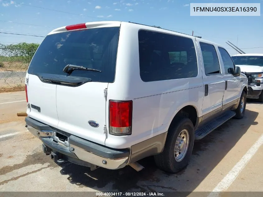 2003 Ford Excursion Xlt VIN: 1FMNU40SX3EA16390 Lot: 40034117