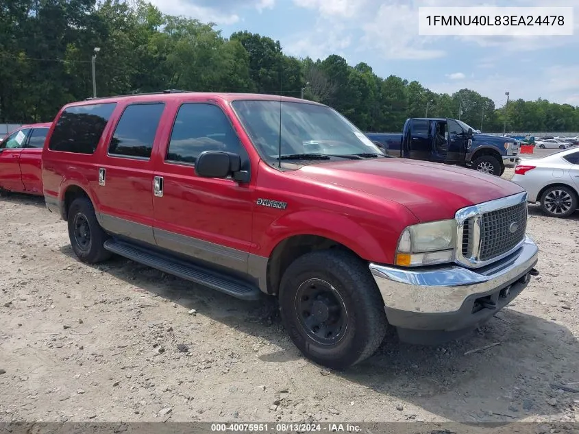 2003 Ford Excursion Xlt VIN: 1FMNU40L83EA24478 Lot: 40075951