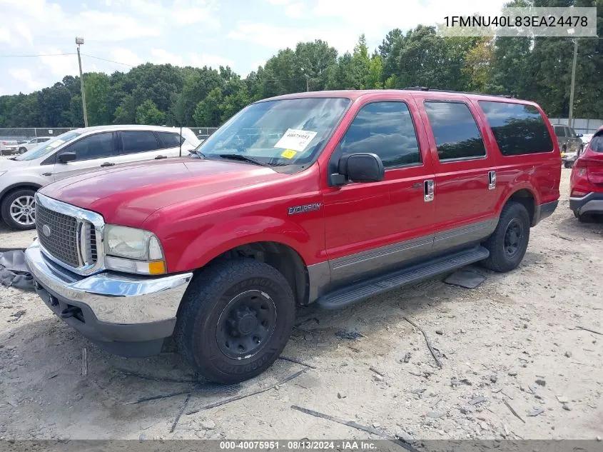 2003 Ford Excursion Xlt VIN: 1FMNU40L83EA24478 Lot: 40075951