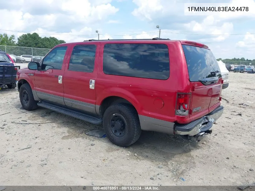 2003 Ford Excursion Xlt VIN: 1FMNU40L83EA24478 Lot: 40075951