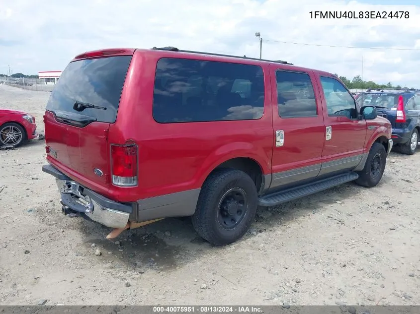 2003 Ford Excursion Xlt VIN: 1FMNU40L83EA24478 Lot: 40075951