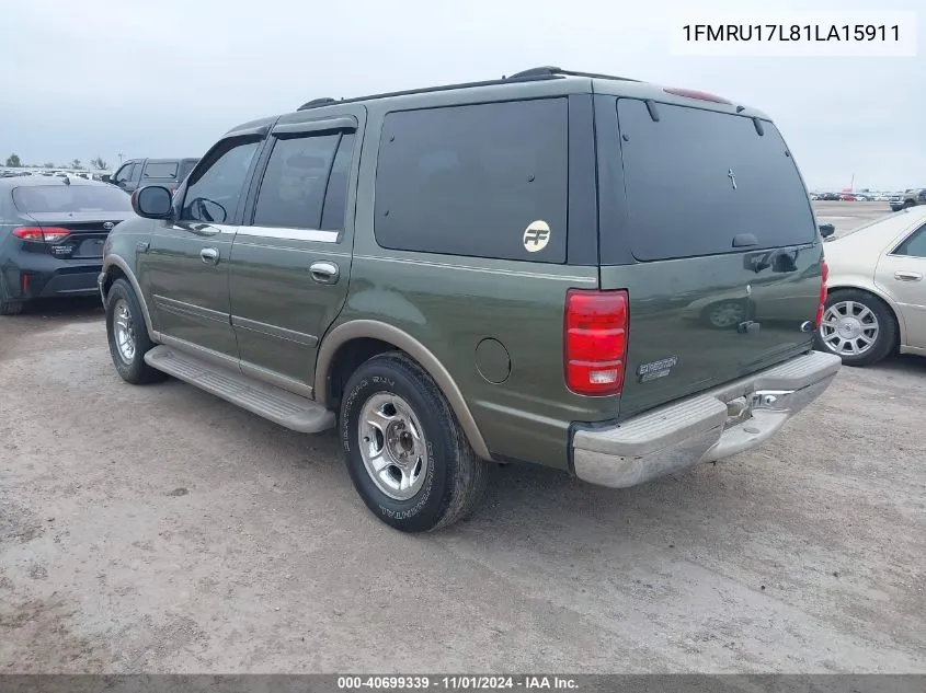 2001 Ford Expedition Eddie Bauer VIN: 1FMRU17L81LA15911 Lot: 40699339