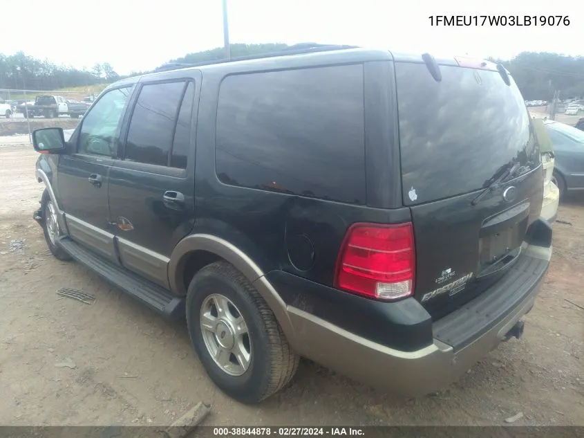 2003 Ford Expedition Eddie Bauer VIN: 1FMEU17W03LB19076 Lot: 38844878