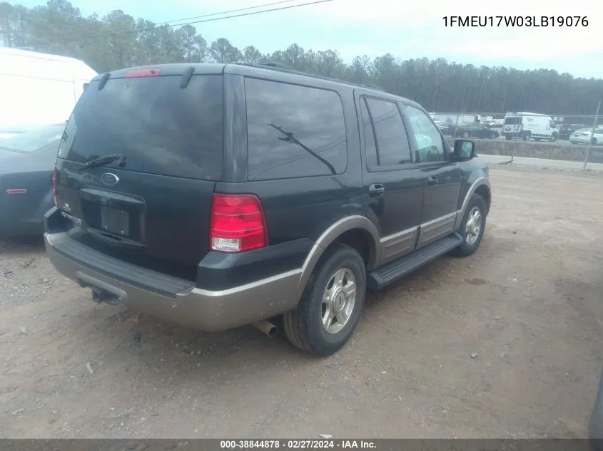 2003 Ford Expedition Eddie Bauer VIN: 1FMEU17W03LB19076 Lot: 38844878