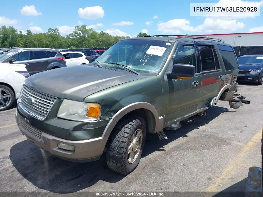 2003 Ford Expedition Eddie Bauer VIN: 1FMRU17W63LB20928 Lot: 39679721