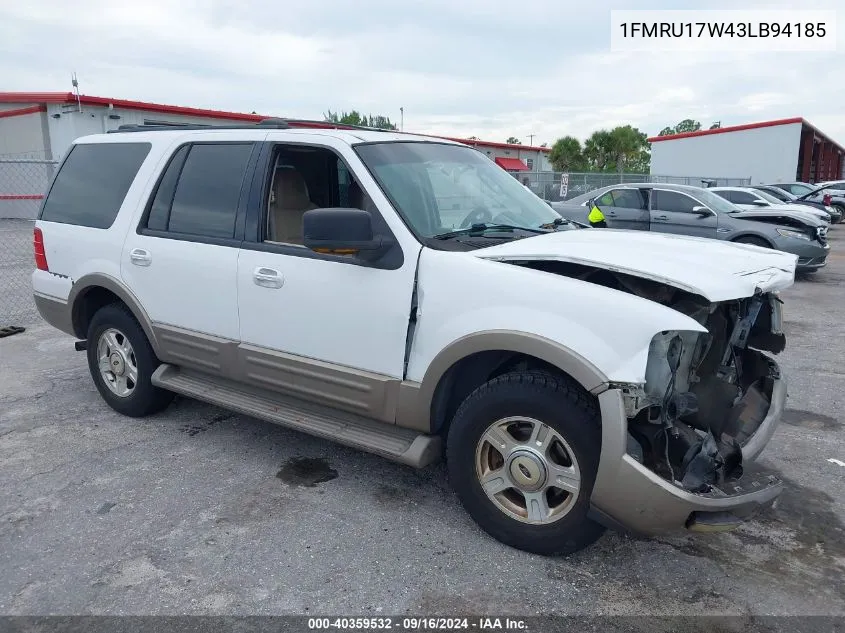 2003 Ford Expedition Eddie Bauer VIN: 1FMRU17W43LB94185 Lot: 40359532