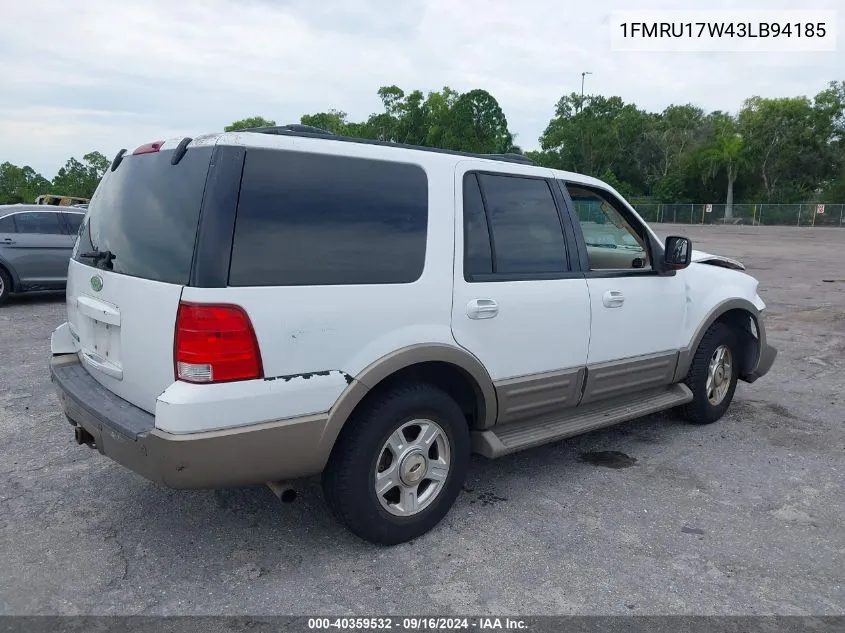 2003 Ford Expedition Eddie Bauer VIN: 1FMRU17W43LB94185 Lot: 40359532