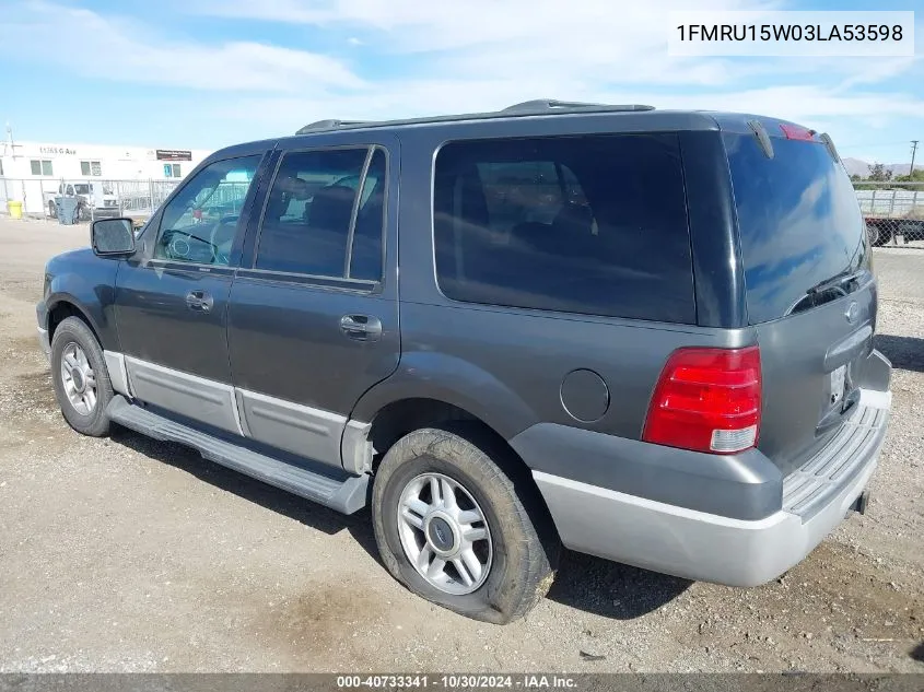 2003 Ford Expedition Xlt VIN: 1FMRU15W03LA53598 Lot: 40733341