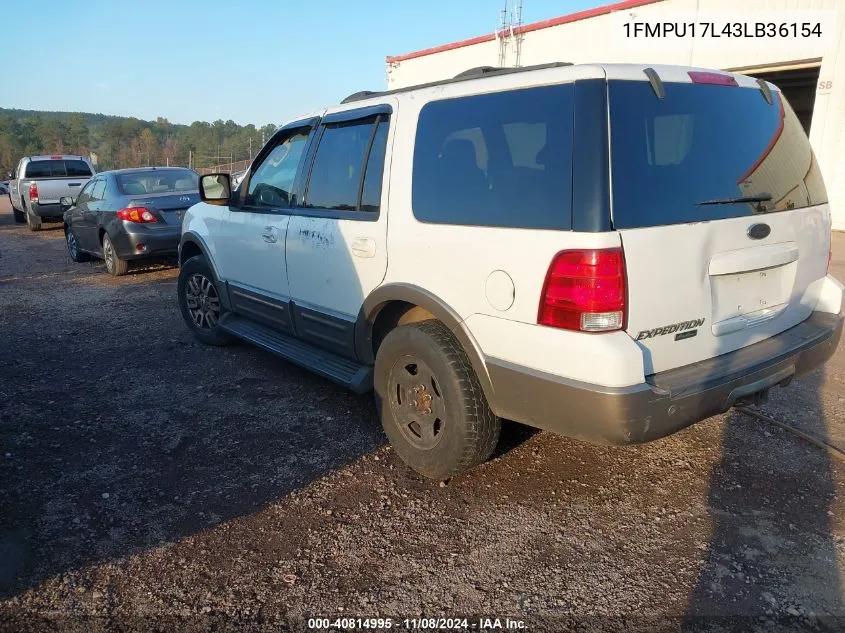 2003 Ford Expedition Eddie Bauer VIN: 1FMPU17L43LB36154 Lot: 40814995