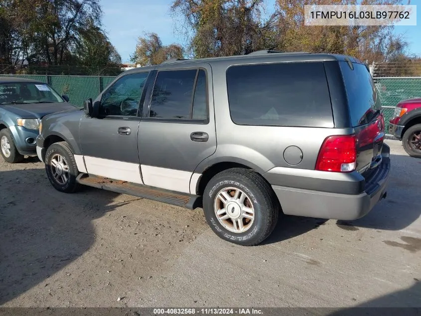 2003 Ford Expedition Xlt VIN: 1FMPU16L03LB97762 Lot: 40832568