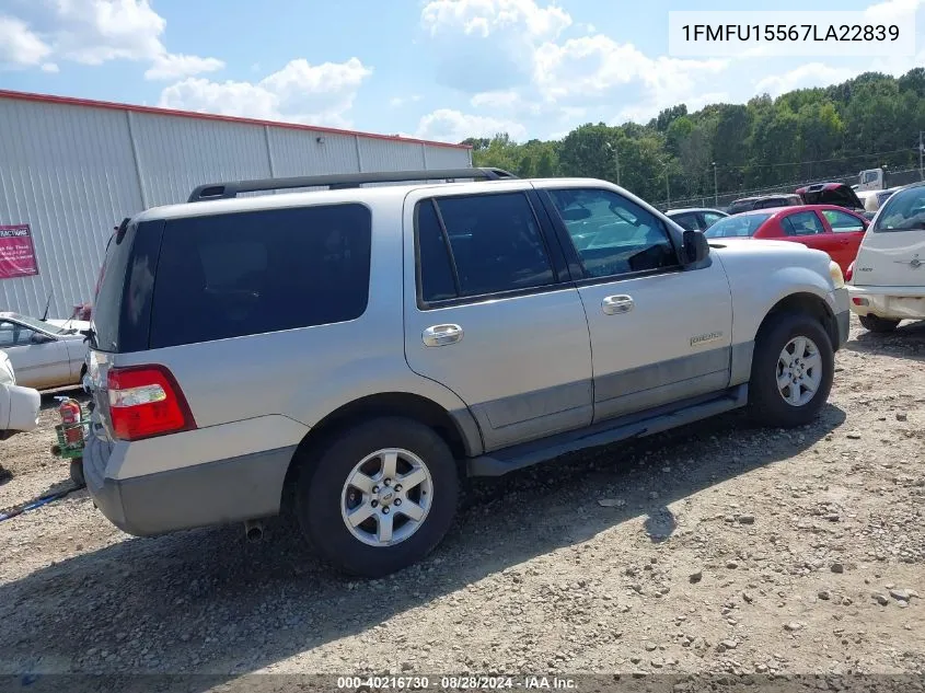 2007 Ford Expedition Xlt VIN: 1FMFU15567LA22839 Lot: 40216730