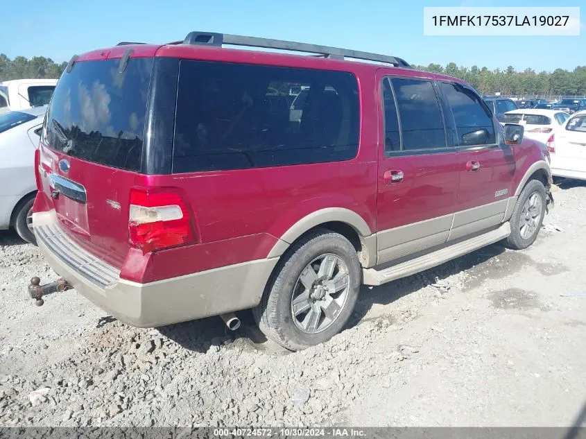 2007 Ford Expedition El Eddie Bauer VIN: 1FMFK17537LA19027 Lot: 40724572