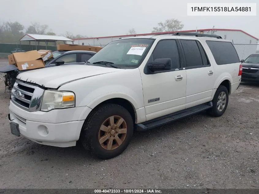 2008 Ford Expedition El Xlt VIN: 1FMFK15518LA54881 Lot: 40472333