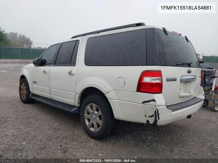 2008 Ford Expedition El Xlt VIN: 1FMFK15518LA54881 Lot: 40472333