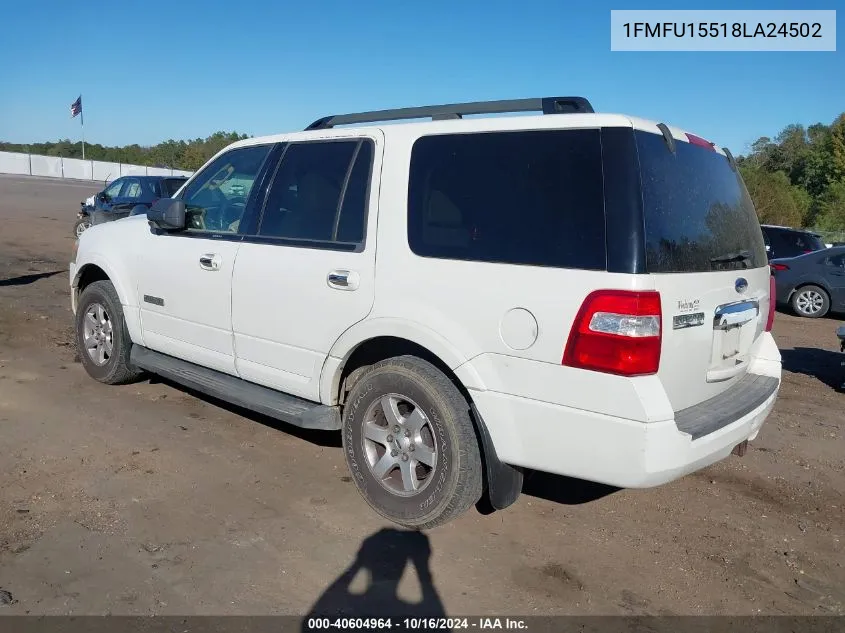 2008 Ford Expedition Xlt VIN: 1FMFU15518LA24502 Lot: 40604964