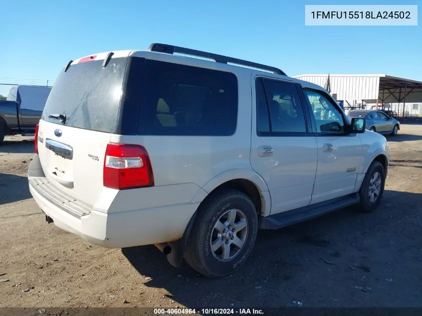 2008 Ford Expedition Xlt VIN: 1FMFU15518LA24502 Lot: 40604964