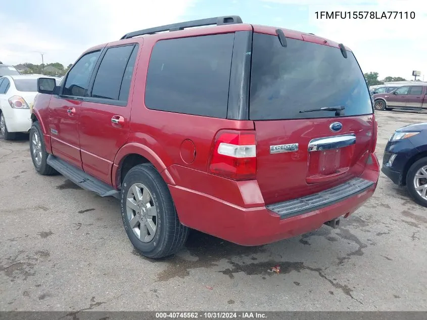 2008 Ford Expedition Xlt VIN: 1FMFU15578LA77110 Lot: 40745562