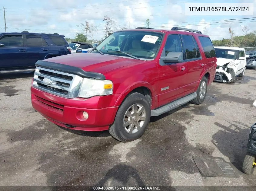 2008 Ford Expedition Xlt VIN: 1FMFU16578LA72424 Lot: 40820575