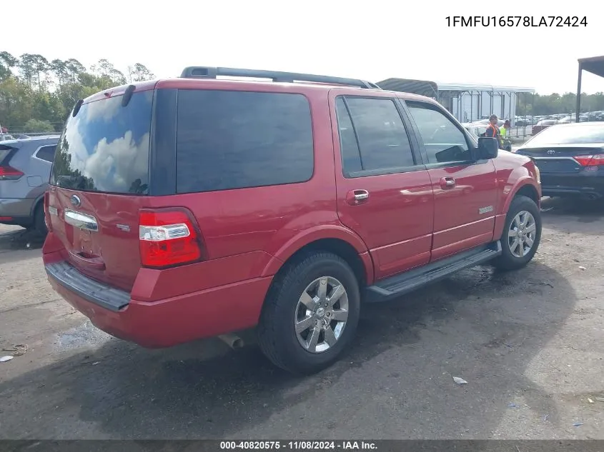 2008 Ford Expedition Xlt VIN: 1FMFU16578LA72424 Lot: 40820575