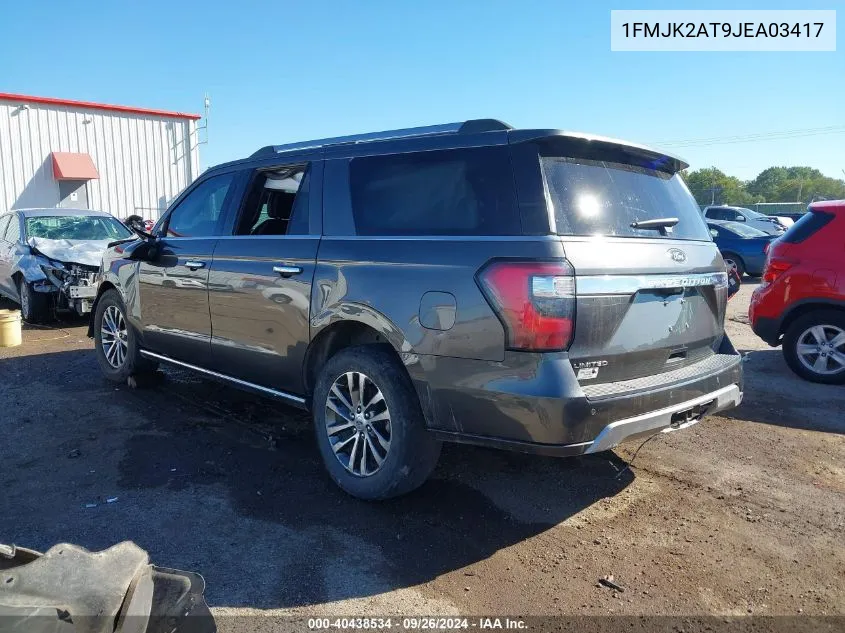 2018 Ford Expedition Max Limited VIN: 1FMJK2AT9JEA03417 Lot: 40438534