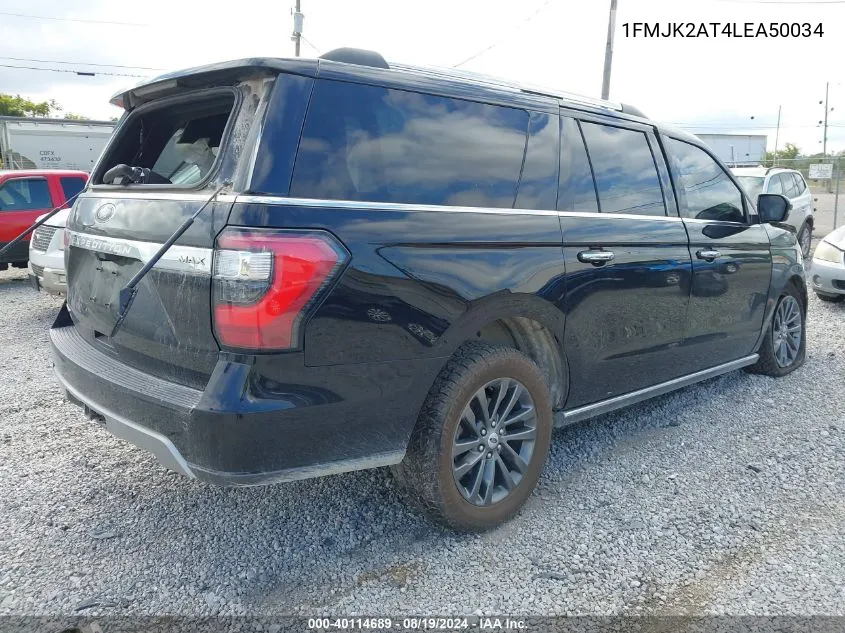 2020 Ford Expedition Max Limited VIN: 1FMJK2AT4LEA50034 Lot: 40114689