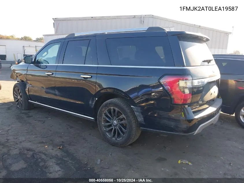 2020 Ford Expedition Limited Max VIN: 1FMJK2AT0LEA19587 Lot: 40558058