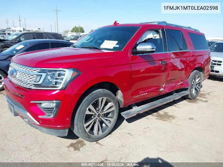 2020 Ford Expedition Platinum Max VIN: 1FMJK1MT0LEA02598 Lot: 40711936