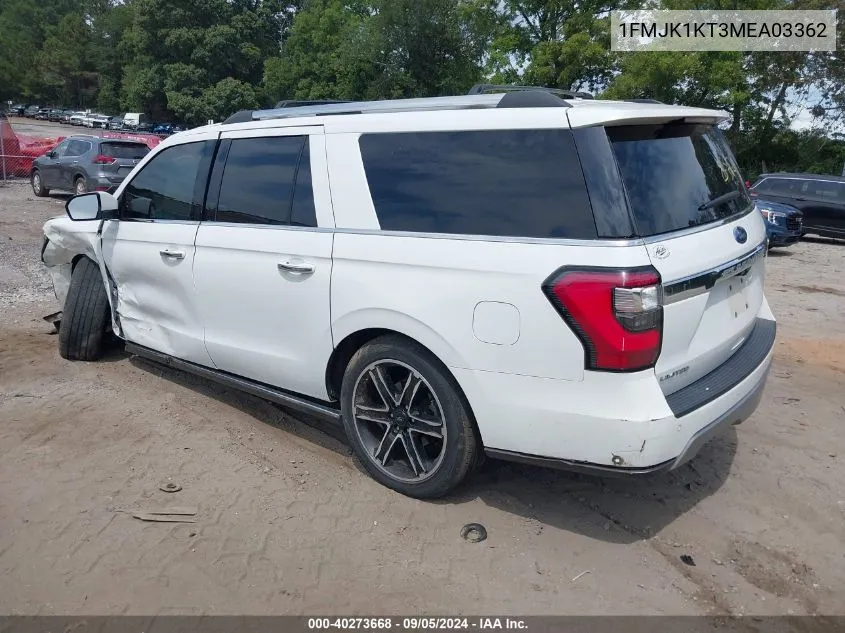 2021 Ford Expedition Limited Max VIN: 1FMJK1KT3MEA03362 Lot: 40273668