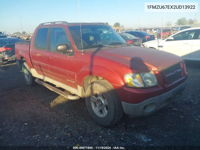 2002 Ford Explorer Sport Trac VIN: 1FMZU67EX2UD13922 Lot: 40871650