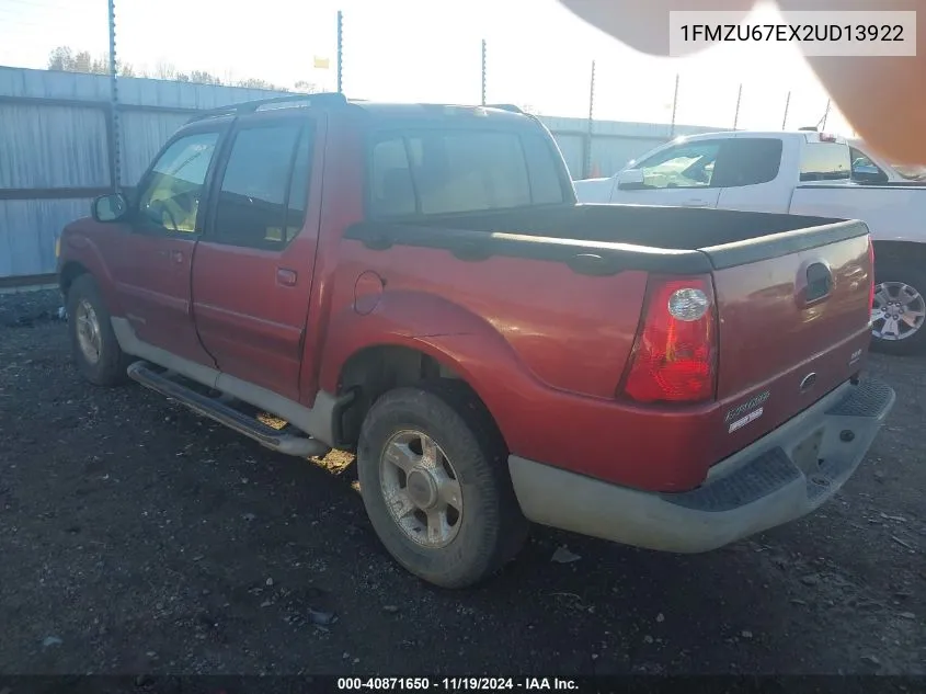 2002 Ford Explorer Sport Trac VIN: 1FMZU67EX2UD13922 Lot: 40871650