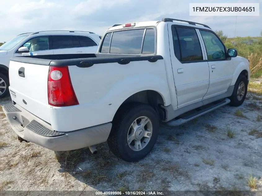 2003 Ford Explorer Sport Trac Xls/Xlt VIN: 1FMZU67EX3UB04651 Lot: 40599986