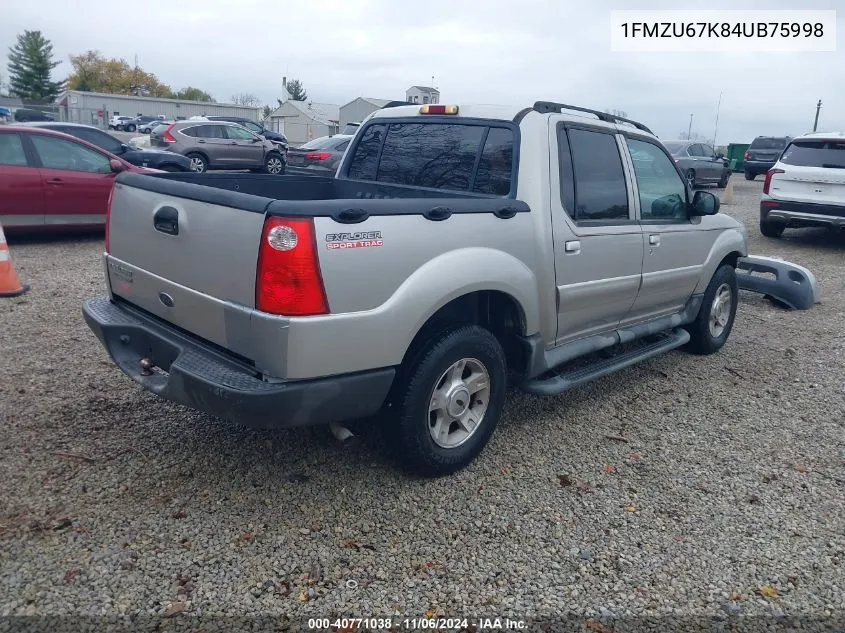 2004 Ford Explorer Sport Trac Adrenalin/Xls/Xlt/Xlt Premium VIN: 1FMZU67K84UB75998 Lot: 40771038