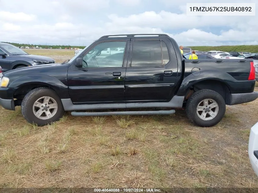 2005 Ford Explorer Sport Trac Adrenalin/Xls/Xlt VIN: 1FMZU67K25UB40892 Lot: 40540088