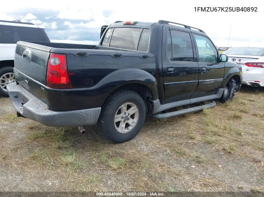 2005 Ford Explorer Sport Trac Adrenalin/Xls/Xlt VIN: 1FMZU67K25UB40892 Lot: 40540088