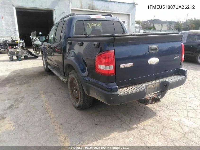 2007 Ford Explorer Sport Trac Xlt VIN: 1FMEU51887UA26212 Lot: 12103689