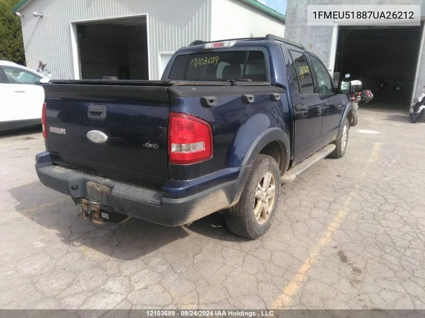 2007 Ford Explorer Sport Trac Xlt VIN: 1FMEU51887UA26212 Lot: 12103689