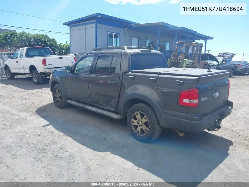 2007 Ford Explorer Sport Trac Xlt VIN: 1FMEU51K77UA18694 Lot: 40306513