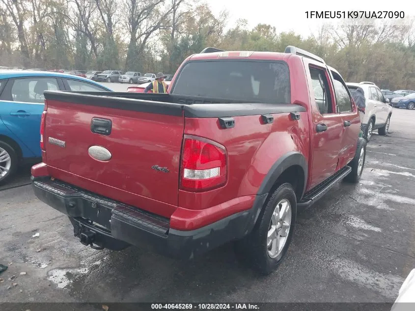 2007 Ford Explorer Sport Trac Xlt VIN: 1FMEU51K97UA27090 Lot: 40645269