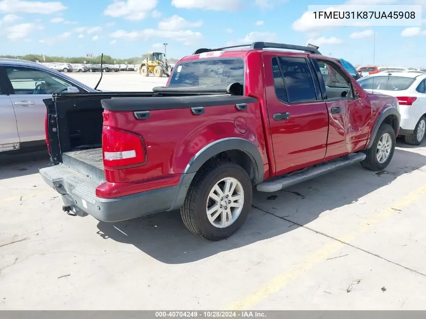 2007 Ford Explorer Sport Trac Xlt VIN: 1FMEU31K87UA45908 Lot: 40704249